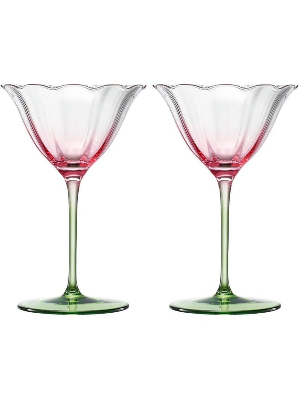 Hand Blown Crystal Cocktail Glasses Set of 2 | Blossom Pink Tulip Design